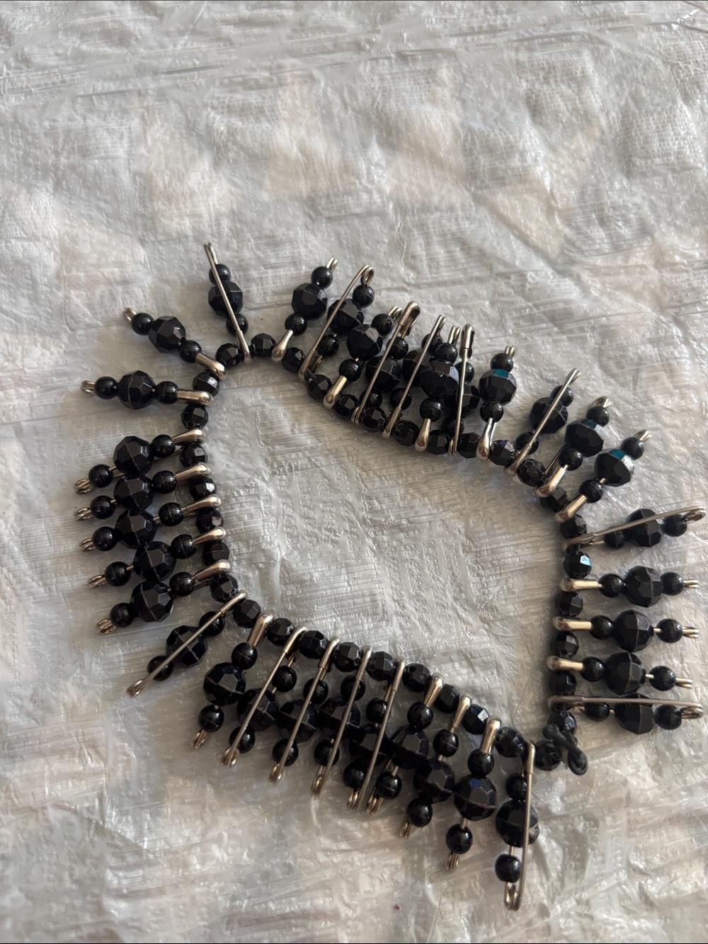 Black Beaded Fringe Bracelet with Metallic Accents